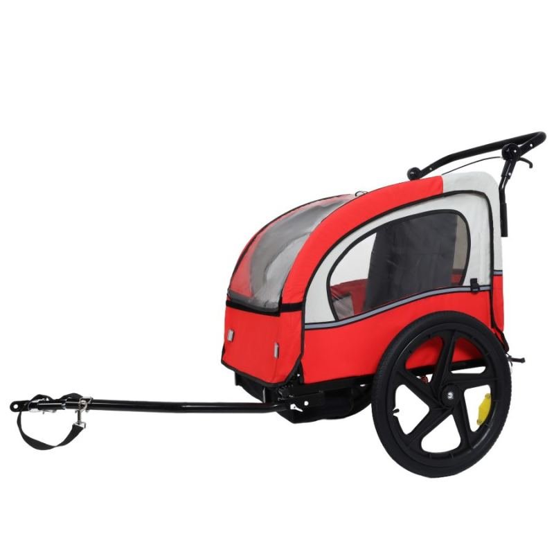 2-in-1 Double 2 Seat With 5-point Safety Harnesses Bicycle Bike Trailer Jogger Stroller For Kids Children Foldable Collapsible W Pivot Front Wheel, Storage Bag