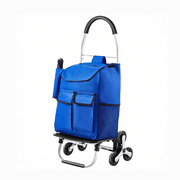 36L Folding Stair Climber Trolley, 6-Wheel Grocery Shopping Cart With Oxford Bag For Laundry & Groceries