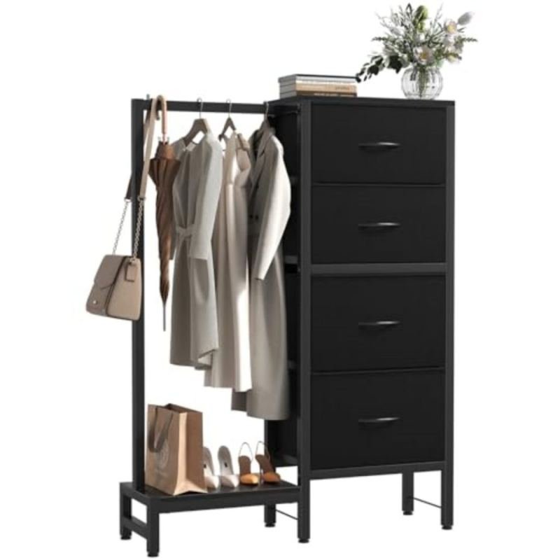 4-in-1 Storage Set, Equipped With Hanging Rack, Clothing Rack, Shoe Rack, Bag Hook And High-level Storage Tower