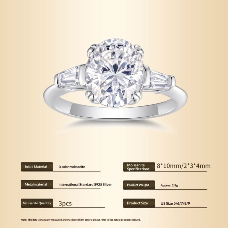925 Sterling Silver Ring With 3 Carat Oval Moissanite Stone Women's Elegant Wedding Band Lightweight Luxury Jewelry Gift