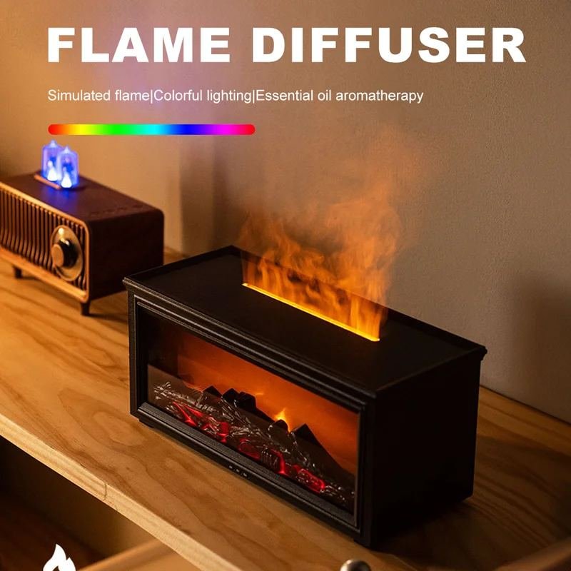 Air Flame Aroma Humidifier 280ml USB 7 Color LED Fireplace Diffuser With Remote Control Essential Oil Tray For Bedroom Room Gift