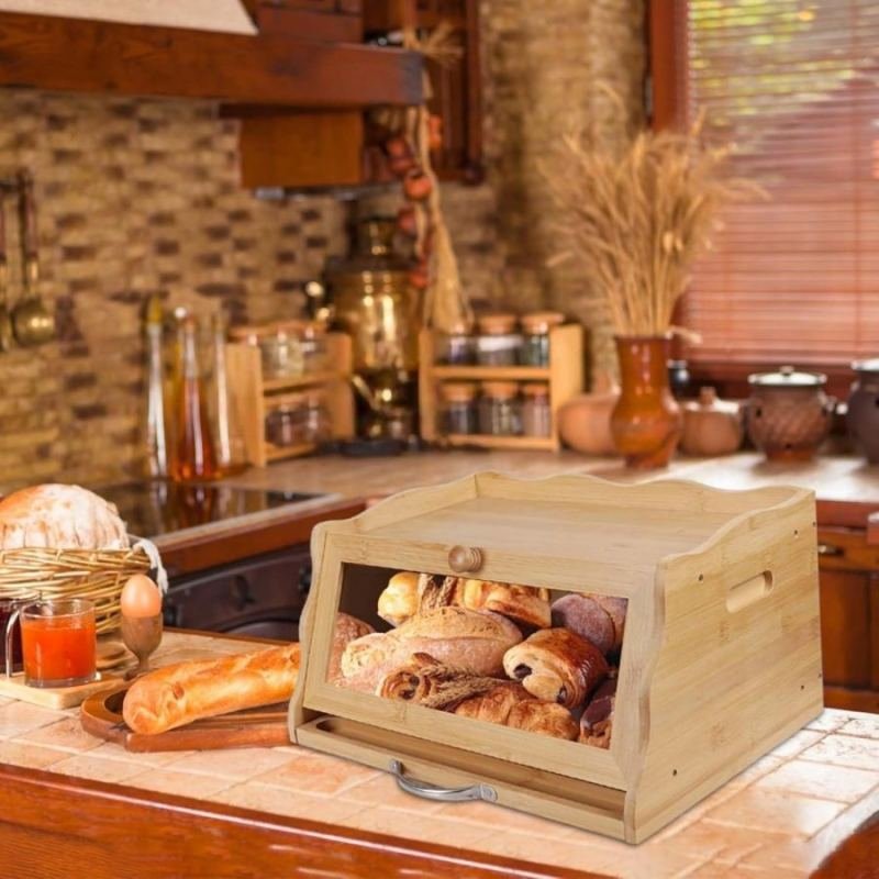 Bamboo Bread Box - Practical Storage Solution With Accessories - Party Accessories Set