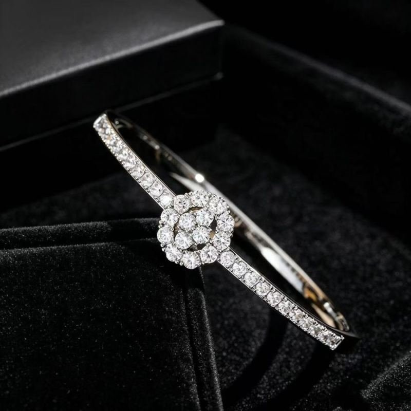 Brilliant Starburst Super Sparkling Zircon Bangle, Light Luxury High End Exquisite Fashion Versatile Ins Style Hand Jewelry