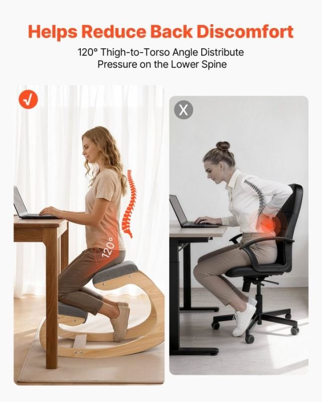 Ergonomic Kneeling Chair, Wooden Posture Knee Chair With Thick Foam Cushions And Solid Wood Frame, Adjustable Height, Natural Relief For Neck Or Back Pain For Home, Office Or Meditation, Gray