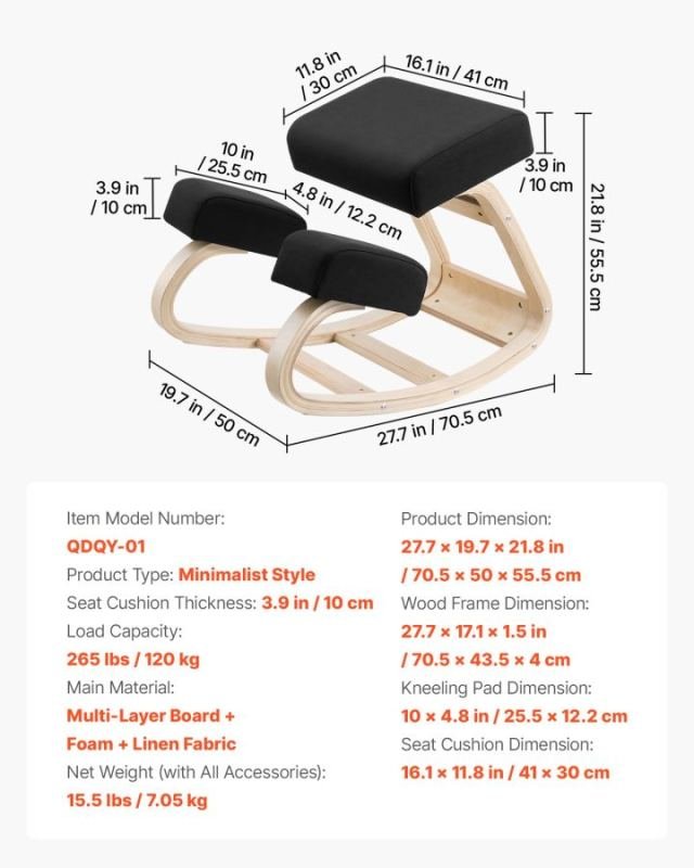 Ergonomic Kneeling Chair, Wooden Posture Knee Chair With Thick Foam Cushions And Solid Wood Frame, Adjustable Height, Natural Relief For Neck Or Back Pain, Ideal For Home, Office Or Meditation
