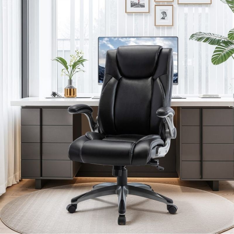 Ergonomic Office Desk Chair, Leather Office Chair With Adjustable Height And Tilt For Home, Office