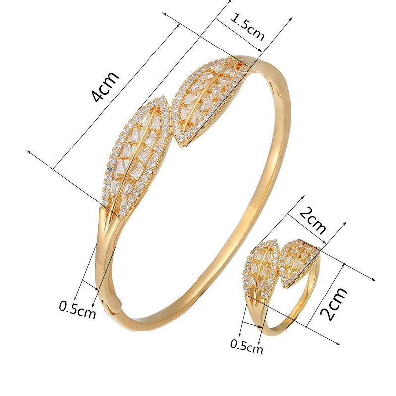 Europe And The United States New Cross-border E-commerce Hot Leaf Small Fresh Bracelet Plating Real Gold Bracelet Ring Set In Stock