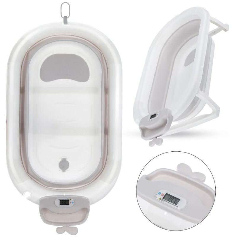 Foldable Baby Bath Tub Ergonomic With Temperature & Cushion Bath Pad And Bath Net