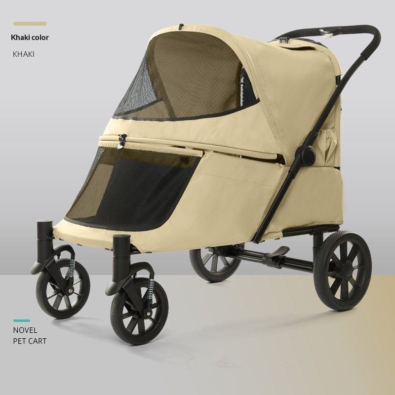 Foldable Covered Pet Stroller With Ramp For Senior Cats And Small Dogs With Mobility Issues
