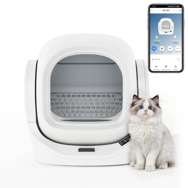 Intelligent Automatic Cat Litter Box With App Control, 68L Large Capacity, 8L Waste Bin, Aroma Box, Infrared Safety, For 1-2 Cats, Self-Cleaning, Quiet, Childproof
