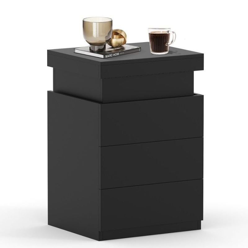 LED Nightstand With Charging Station, Modern Bedside Table With 3 Drawers, Sliding Top And Hidden Storage For Bedroom, Office