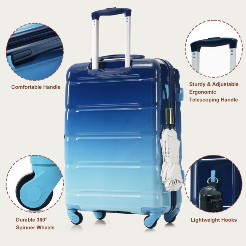 Luggage Set of 3, 20-inch with USB Port, Airline Certified Carry-on Luggage  , ABS+PC Hard Shell Luggage with Spinner Wheels, Gradient Blue