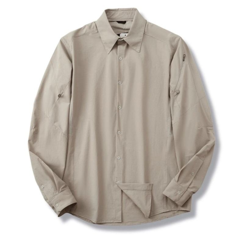 Men Technical Outdoor Quick Dry Long Sleeve Shirt Ventilated Underarm Mesh Zipper Sleeve Pocket Convertible Sleeve Travel Trekking Casual Shirt