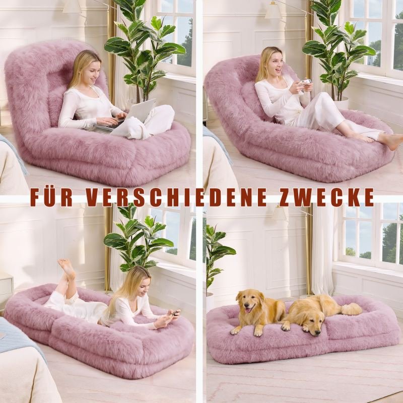New Arrivals  Video Provided Human Dog Bed, Lazy Sofa, 5 Tier Adjustable, Gaming Chair On Floor, Living Room, Suitable For Gaming, Meditation, Relaxation, Plush Fabric,  PInk.
