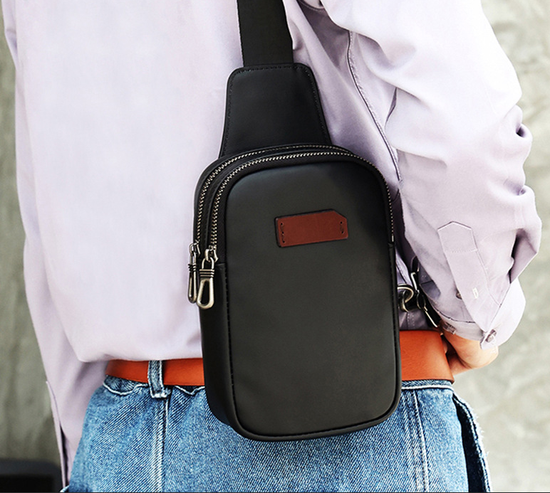 New Men's Chest Bag, Portable, Fashionable, Casual Crossbody Bag, Men's Trendy Brand Leather Black Men's Bag