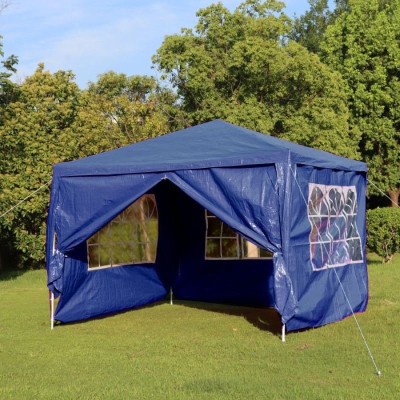 Outdoor Event Gazebo Tent, 3x3M Waterproof Party Marquee With 4 Side Panels,Which Have 3 Clear Windows Panels And One Zip Panel