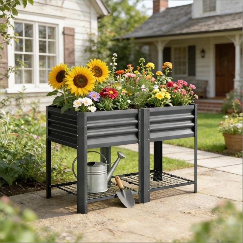 Patio Planter Box,Outdoor Elevated Planter Box,Raised Garden Bed