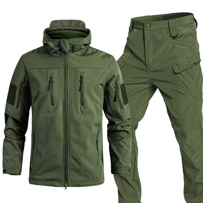Popular Sharkskin Jacket And Pants Set For Men, Fleece-Lined Autumn And Winter Outdoor Jacket, Three-In-One Thickened And Warm For Men And Women