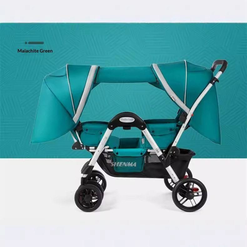 Reclining Double-Person Face-to-Face Folding Stroller With Shock Absorption