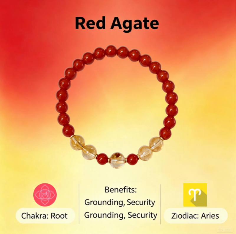 Red Agate Root Chakra Bracelet - Grounding & Security