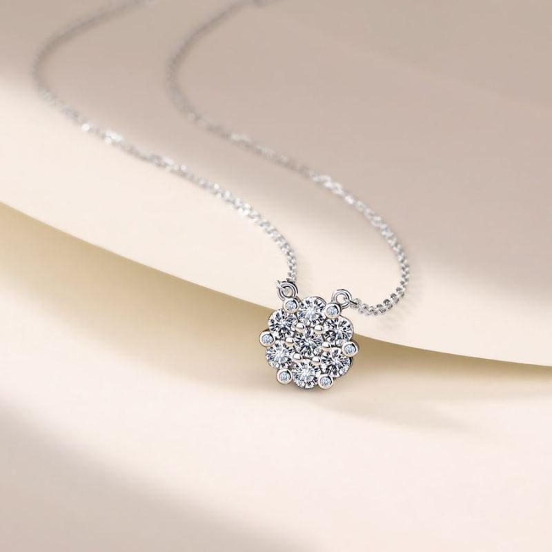 S925 Sterling Silver 7pcs 3.0mm Round Cluster Moissanite Necklace 40-45cm D Color VVS1 Silver Gold Dual Tone Platinum Plated GRA Certified Gift Box