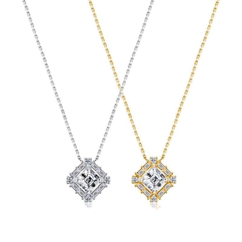 S925 Sterling Silver 7x7mm Square Moissanite Necklace 40-45cm D Color VVS1 Geometric Cluster Silver Gold Dual Tone GRA Certified Gift Box