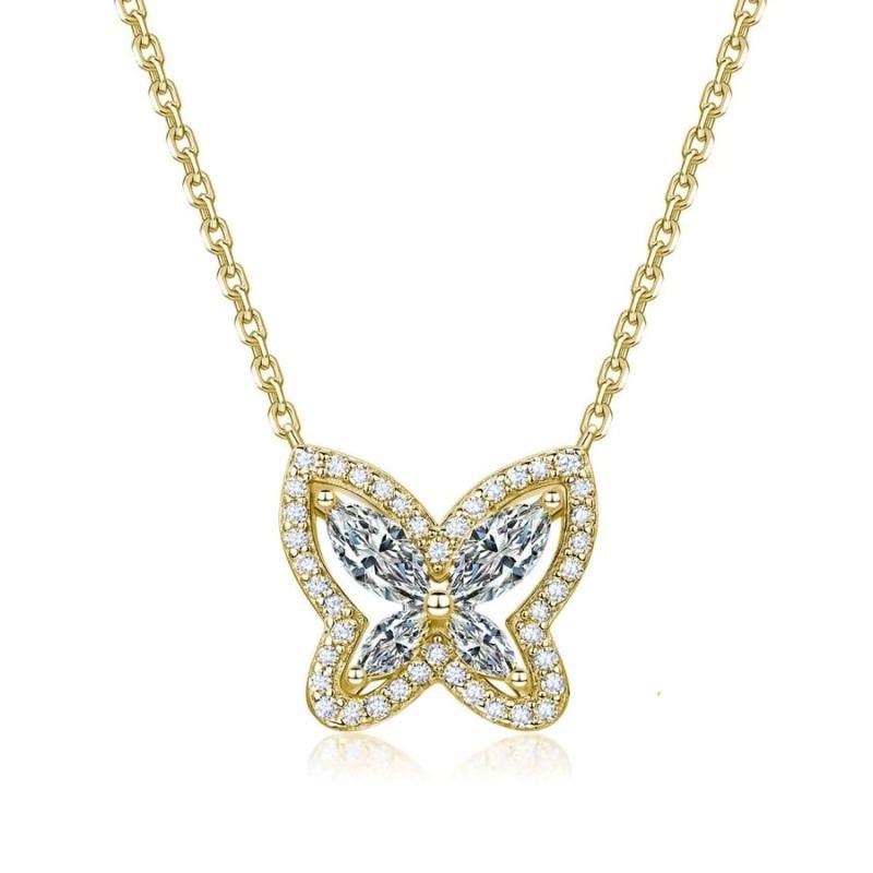 S925 Sterling Silver Marquise Cut D Color VVS1 Moissanite Butterfly Necklace Silver Gold Dual Tone 40-455cm GRA Certified Gift Box