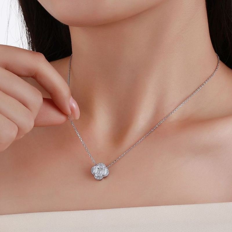 S925 Sterling Silver Marquise Moissanite Clover Necklace 45cm D Color VVS1 GRA Certified Silver Gold Dual Tone Gift Box