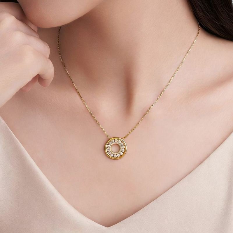 S925 Sterling Silver Pave Circle Moissanite Necklace 40-45cm D Color VVS1 Silver Gold Dual Tone GRA Certified Gift Box