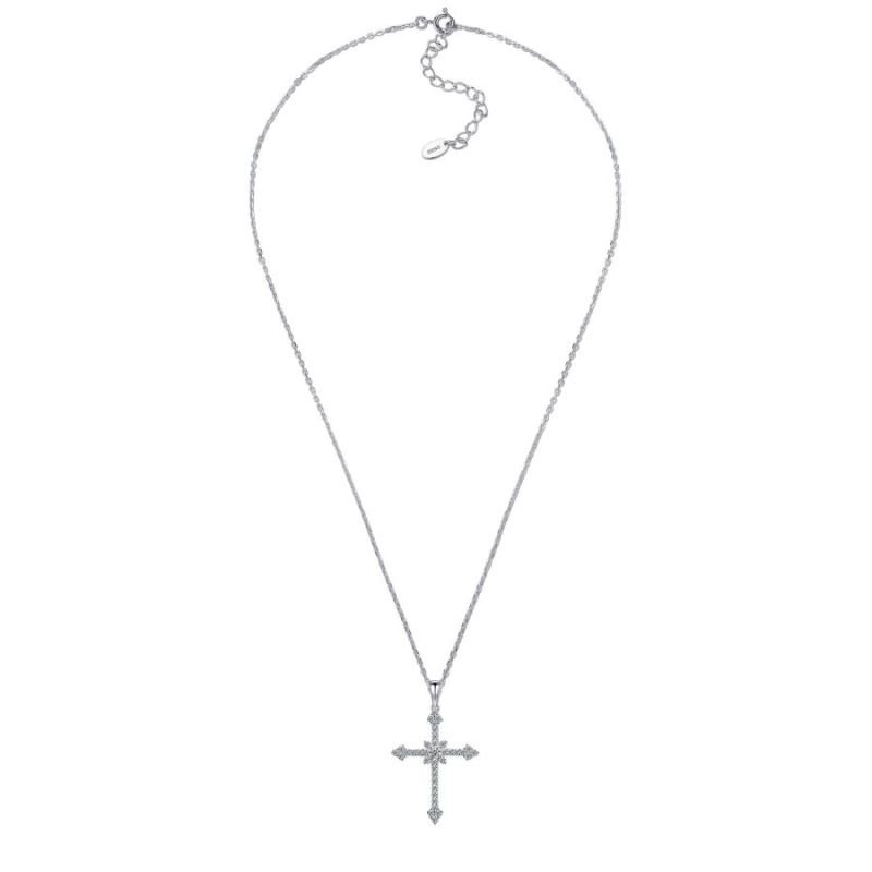 S925 Sterling Silver Pave Cross Moissanite Necklace 3.0mm Center D Color VVS1 40-45cm Silver Gold Dual Tone GRA Certified Gift Box