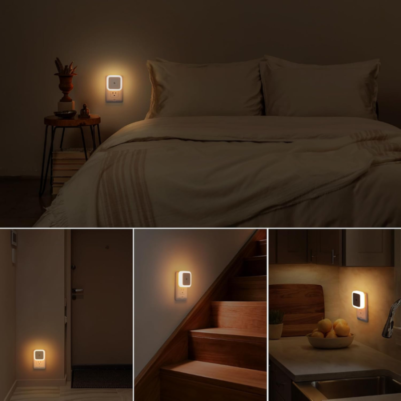 Sujeet Dusk-to-Dawn LED Plug-in Night Lights 8-Pack - Warm White Sensor Wall Nightlight Lamps For Hallways, Bedrooms & Stairs