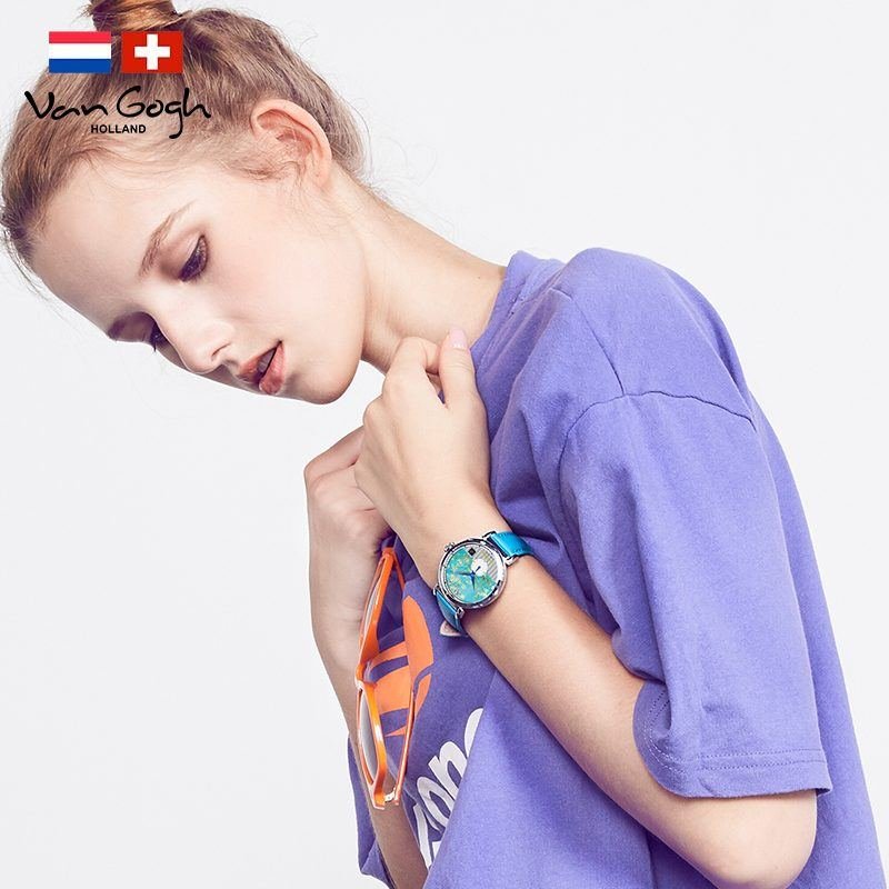 Van Gogh Small Seconds Hand Leather Strap Quartz Wrist Women's Watch