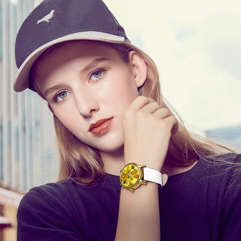 Van Gogh Women's Quartz Watch 3D Printed Oil Painting Dial Steel Strap Sunflowers