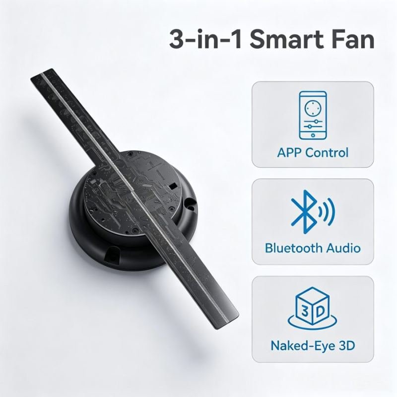 Wiilala 3D Hologram Fan 3D Circle App Hologram Advertising Display 224 Lights 11.81WiFi Holographic LED Fan Creative Advertising Design Store SignDesktop Display Stand With Protective Cover