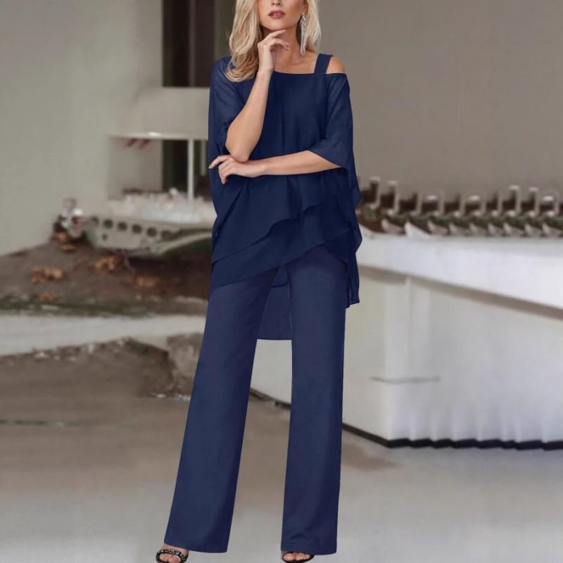 Wish Cross-Border Foreign Trade Spring And Summer Off-Shoulder Batwing Sleeve Two-Piece Set Fashionable And Elegant Irregular Swallowtail Top Wide-Leg Pants
