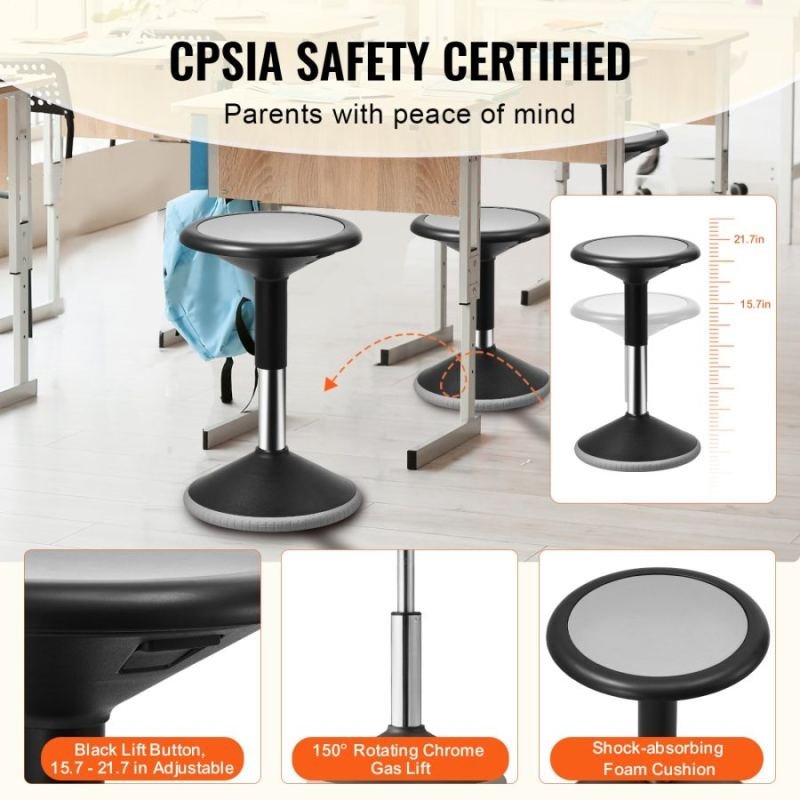 Wobble Chair, Height-Adjustable (15.7-21.7') Active Chair, Flexible Seating Wobble Stool Made Of PVC+ABS Improves Focus & Posture, Ideal For Schools, Office And Home, Age 12-18, Black