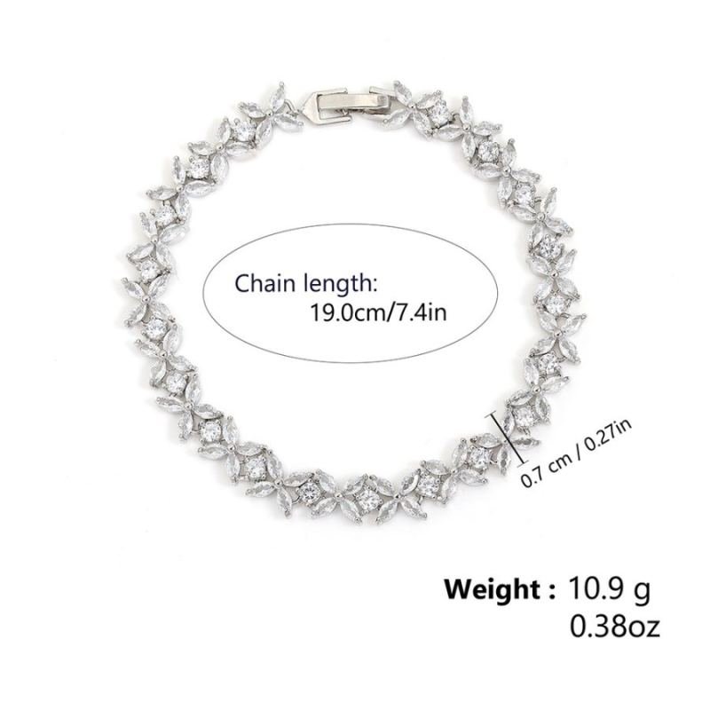 Women Marquise Round CZ Floral Tennis Bracelet, Rhodium Plated Adjustable Wedding Wrist Jewelry