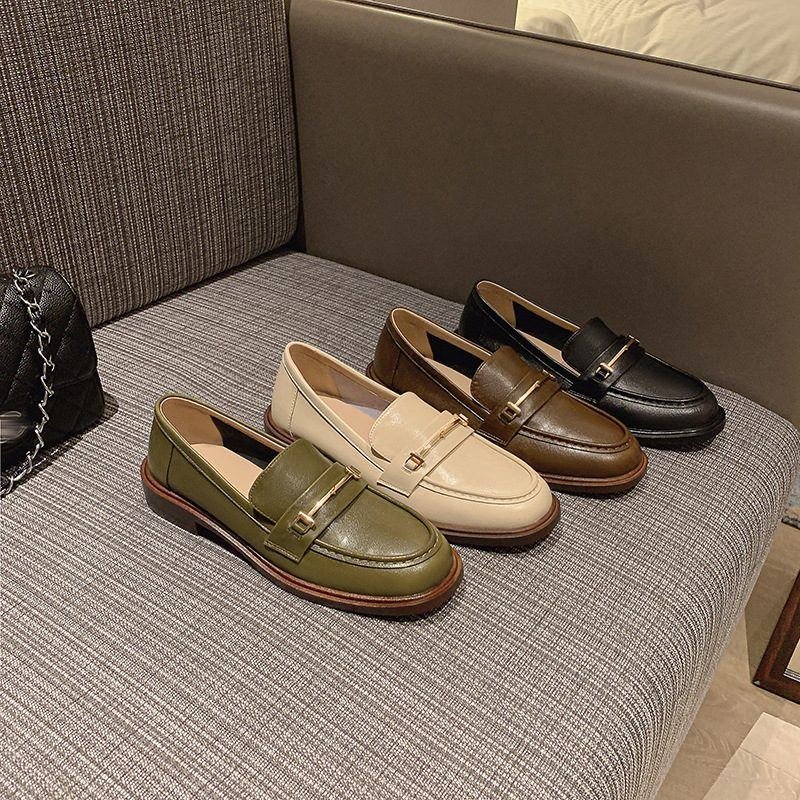 Womens Chunky-heeled Vintage Leather Shoes